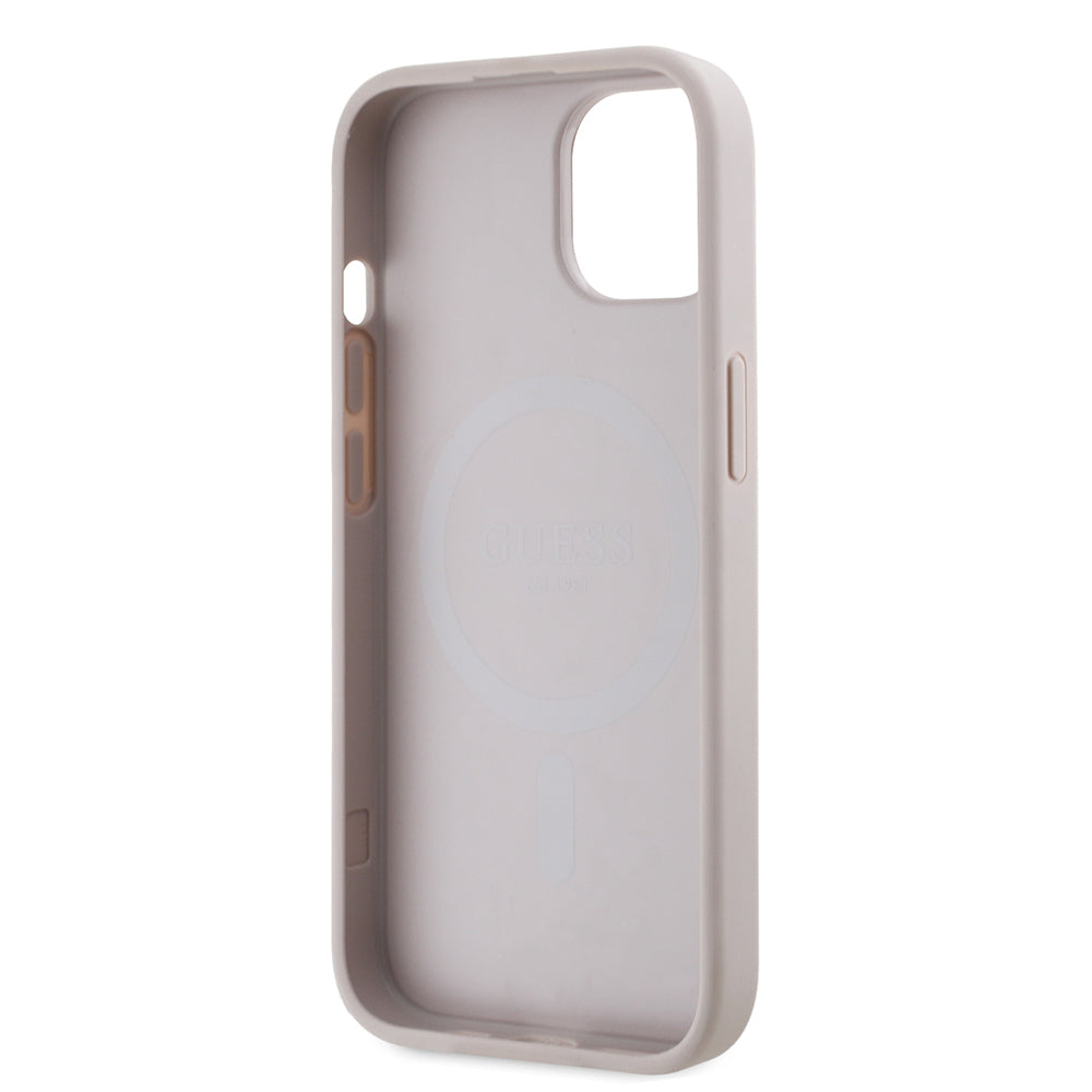Guess iPhone 14 Orjinal Lisanslı M-safe Şarj Özellikli PU Üçgen Logo 4G Desenli Kılıf Guess iPhone 14 Orjinal Lisanslı M-safe Şarj Özellikli PU Üçgen Logo 4G Desenli Kılıf